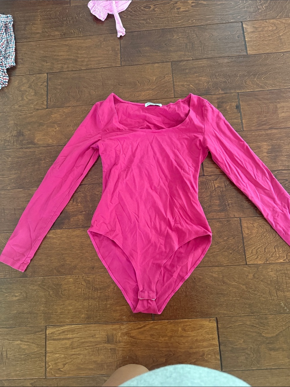 Mango Girls' Long Sleeve Hot Pink Bodysuit